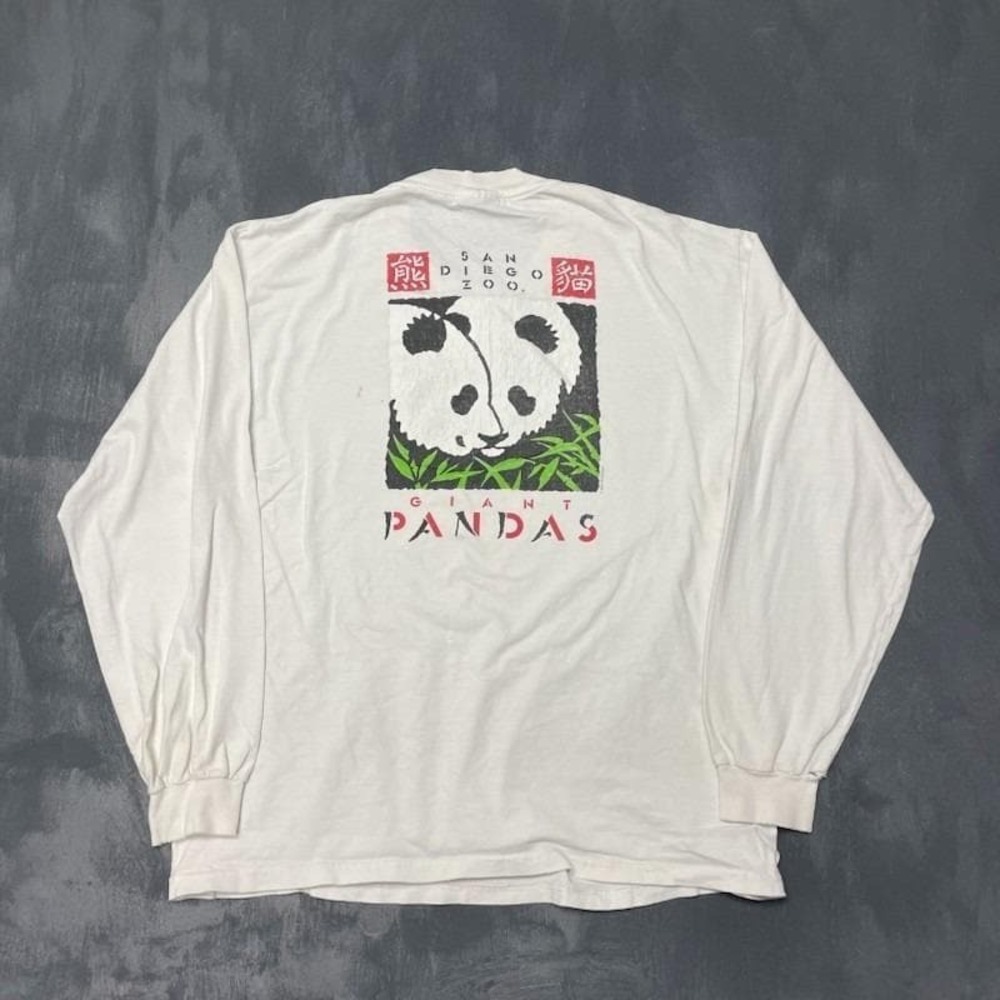 Vintage Giant Pandas Graphic Long Sleeve Shirt Men Large White 1990s Gildan